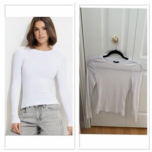 Dynamite White Long-Sleeve Slim Crewneck Top